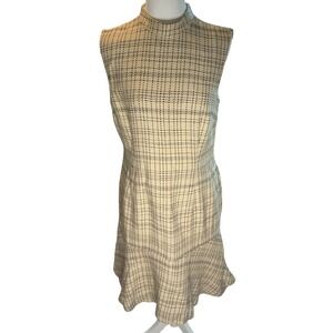 Ann Taylor Tweed Sleeveless Midi Dress Size 6 Neutral Plaid Career Chic